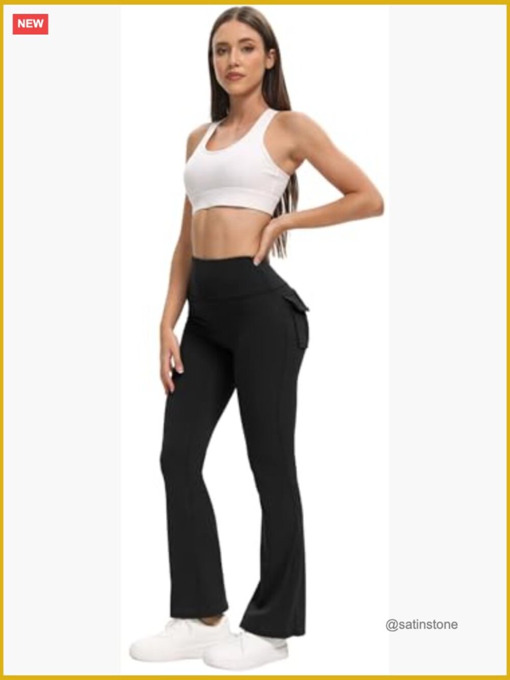 High Waisted Flare Leggings with Pockets Tummy Control Bootcut Yoga Pants - Picture 6 of 7